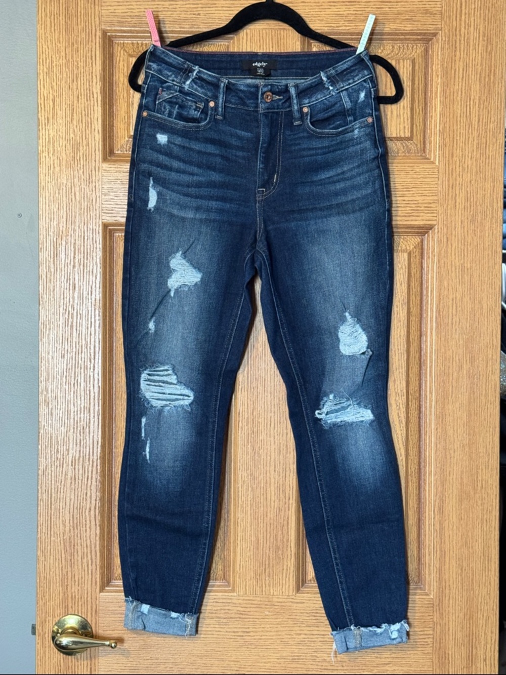 Distressed Dark Blue Ankle Jeans by abercrombie - Slim Cropped Fit